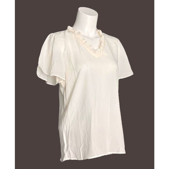 41 Hawthorn Women's White Flutter Short Sleeves Pullover Blouse Top‎ Size S - Picture 2 of 6
